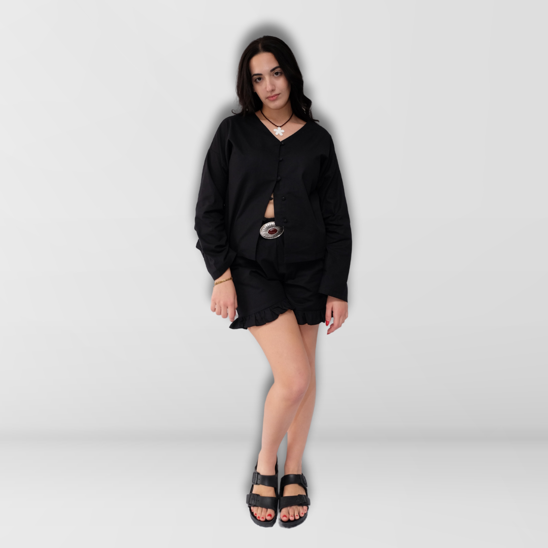 Linen Pyjama Set in Black