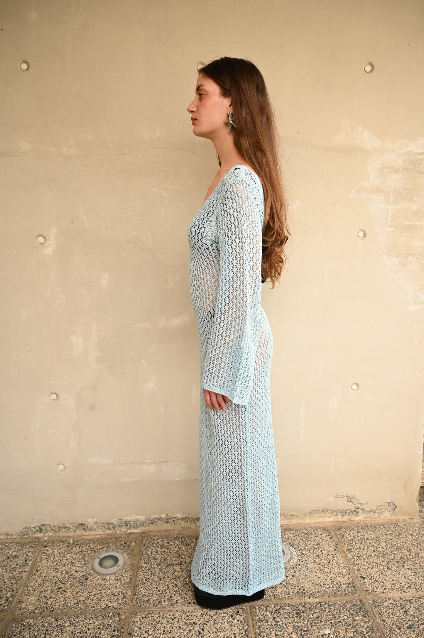 Crochet Knitted Dress in Baby Blue