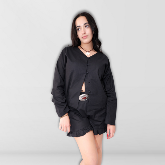 Linen Pyjama Set in Black