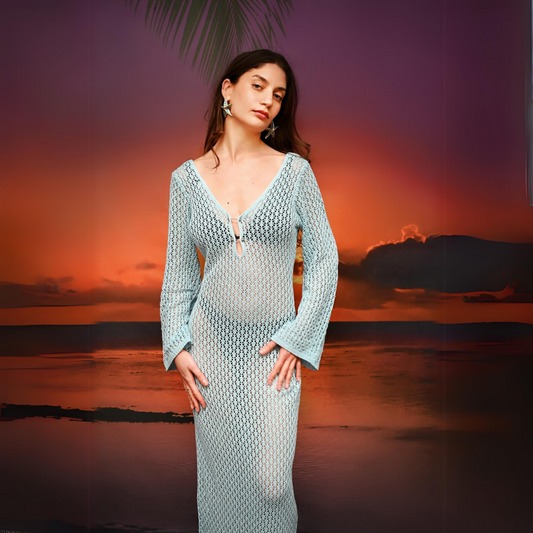 Crochet Knitted Dress in Baby Blue