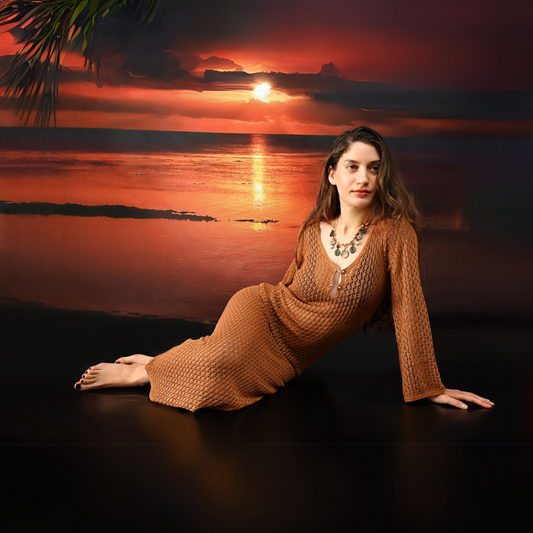 Crochet Knitted Dress in Brown