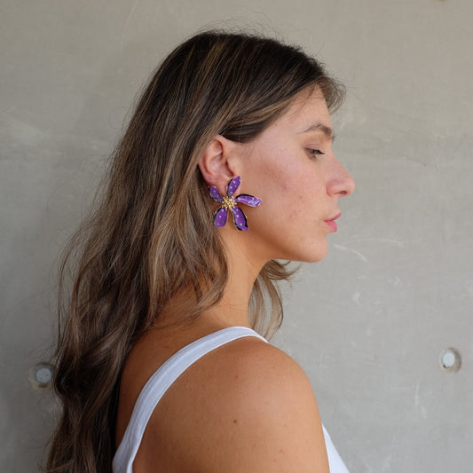 Big Flower Earrings in Purple