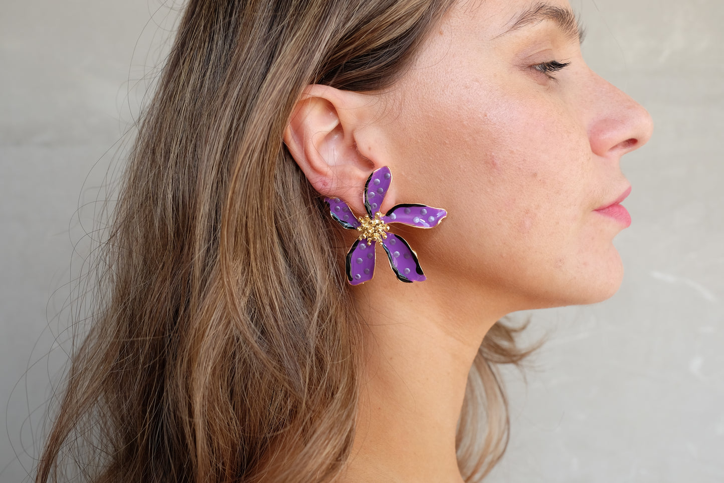Big Flower Earrings in Purple