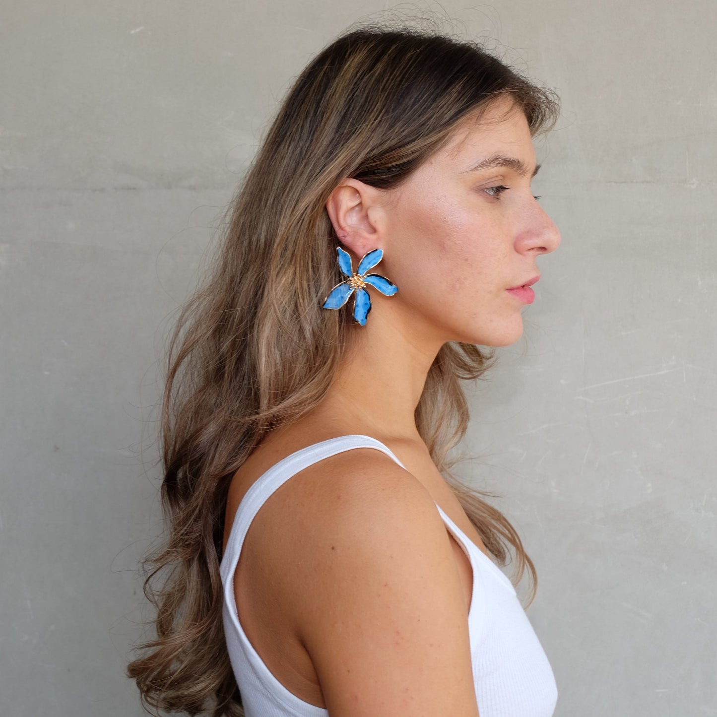 Big Flower Earrings in Blue