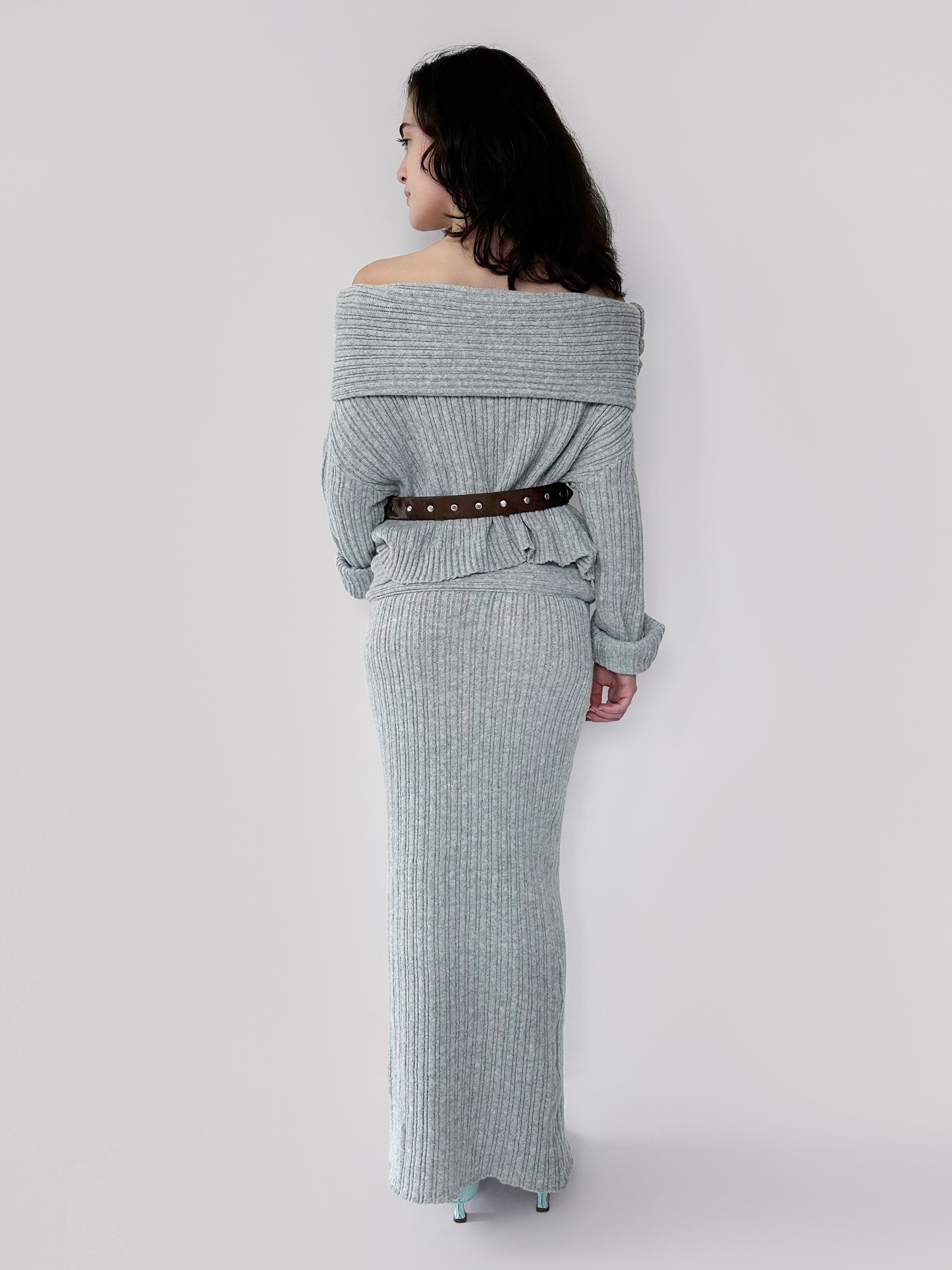 Grey Knitted Set with Skirt