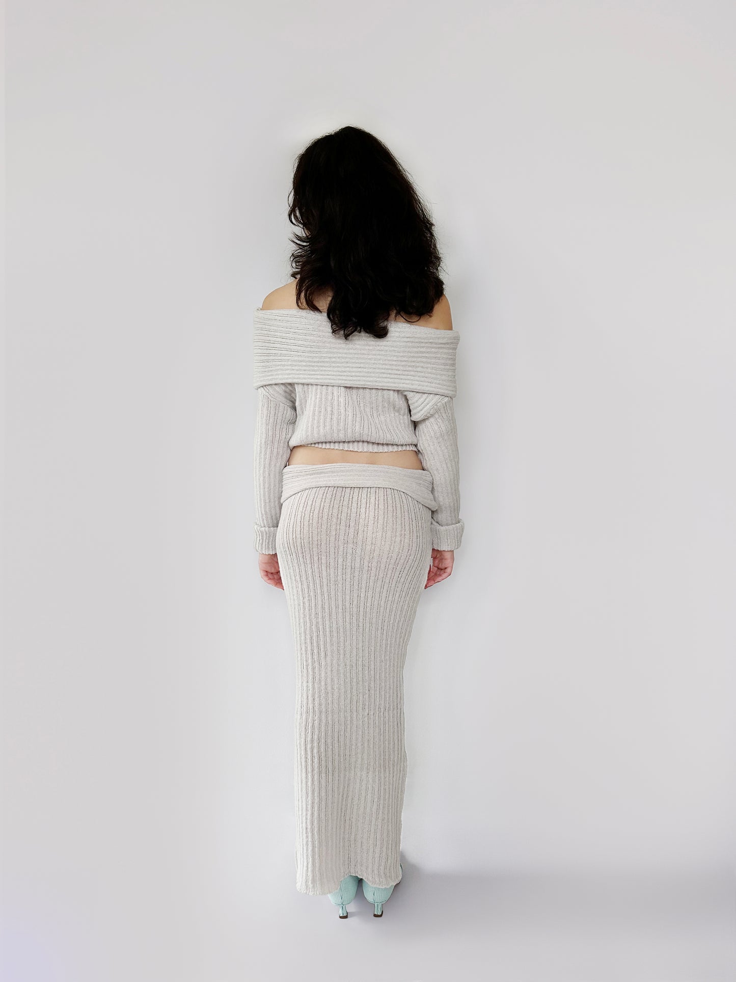 Beige Knitted Set with Skirt